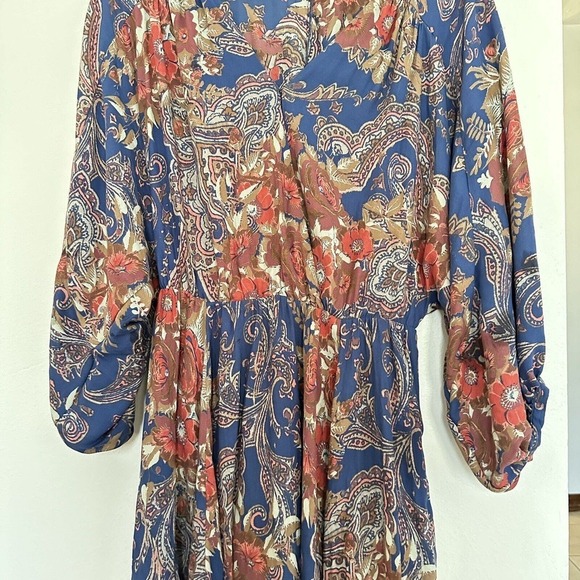 Free People High Plains Tunic Dress Size Small Blue Vintage Floral Print Boho - Picture 4 of 15